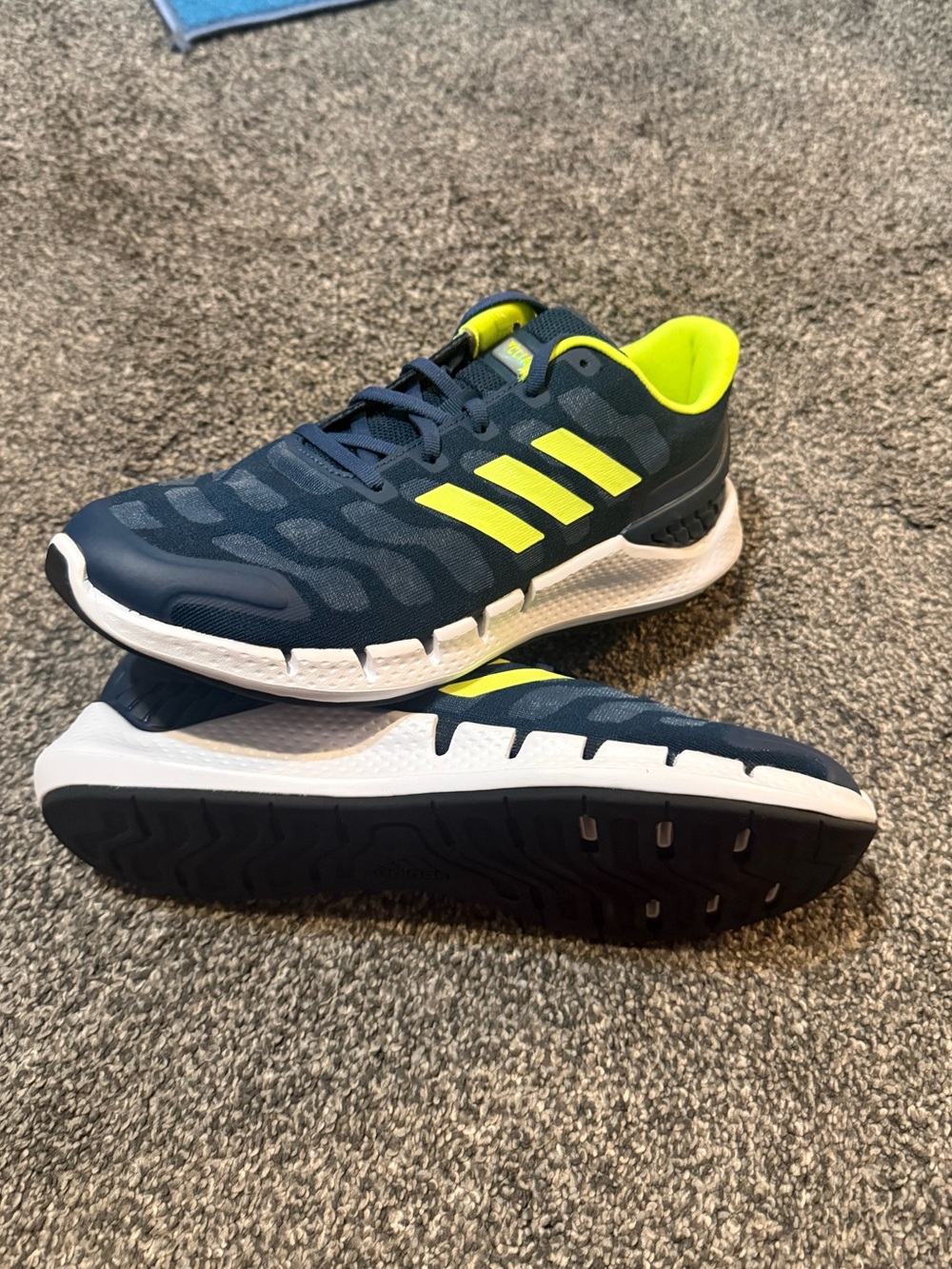 adidas mens climacool ventania Navy Athletic Sneakers with Neon Yellow Accents